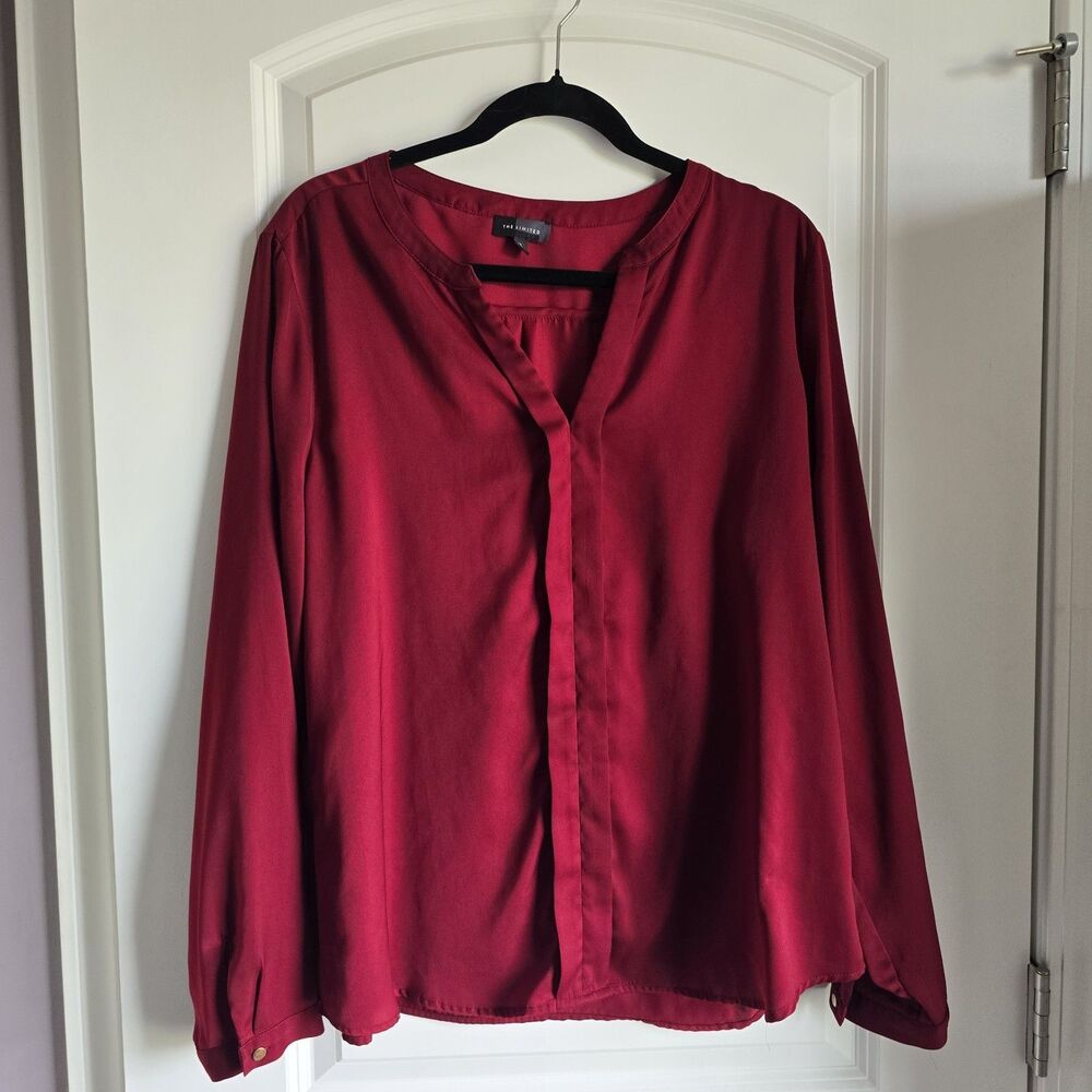 The Limited  Women’s Xl Long Sleeve Blouse Burgundy With Front Pleat